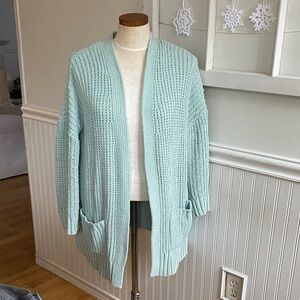 5 for $25! Women's Aqua Open-Front Long Cardigan Sweater